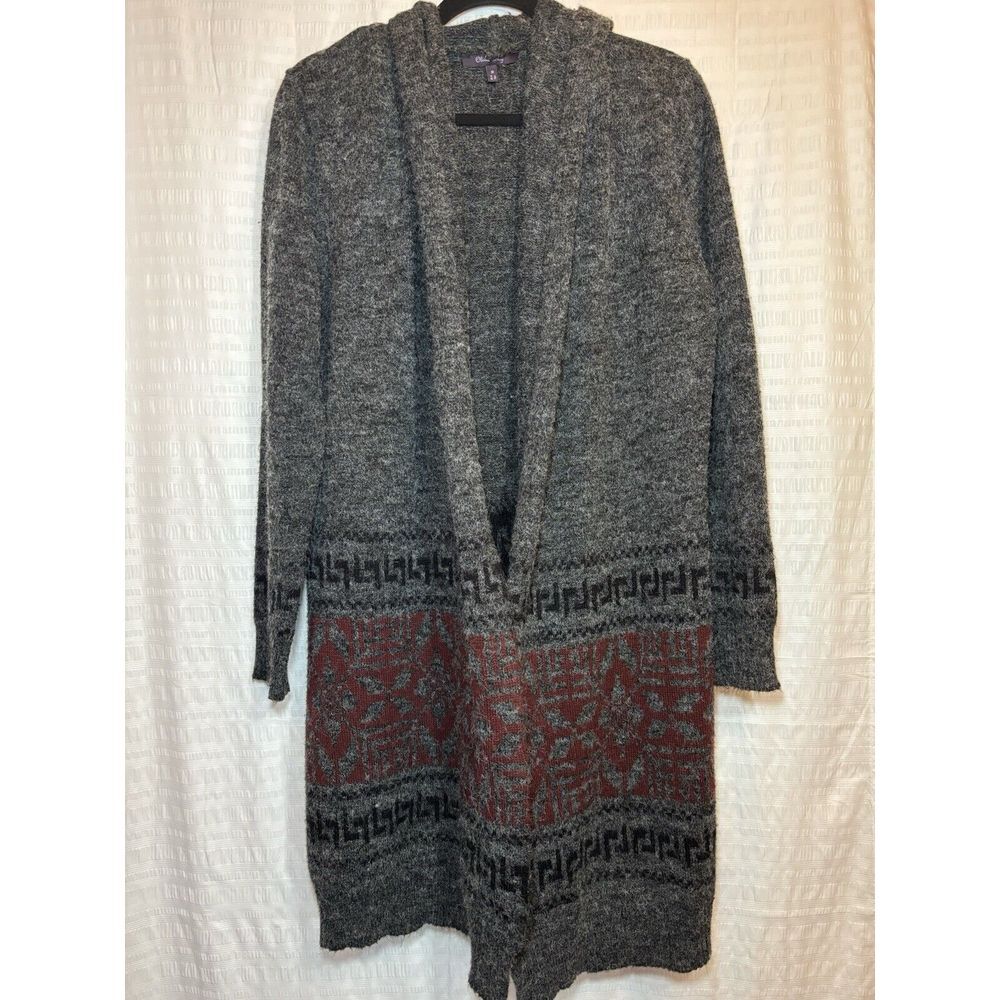 Women's M Medium Olivia Sky Long Duster Open Front Cardigan Sweater Hooded